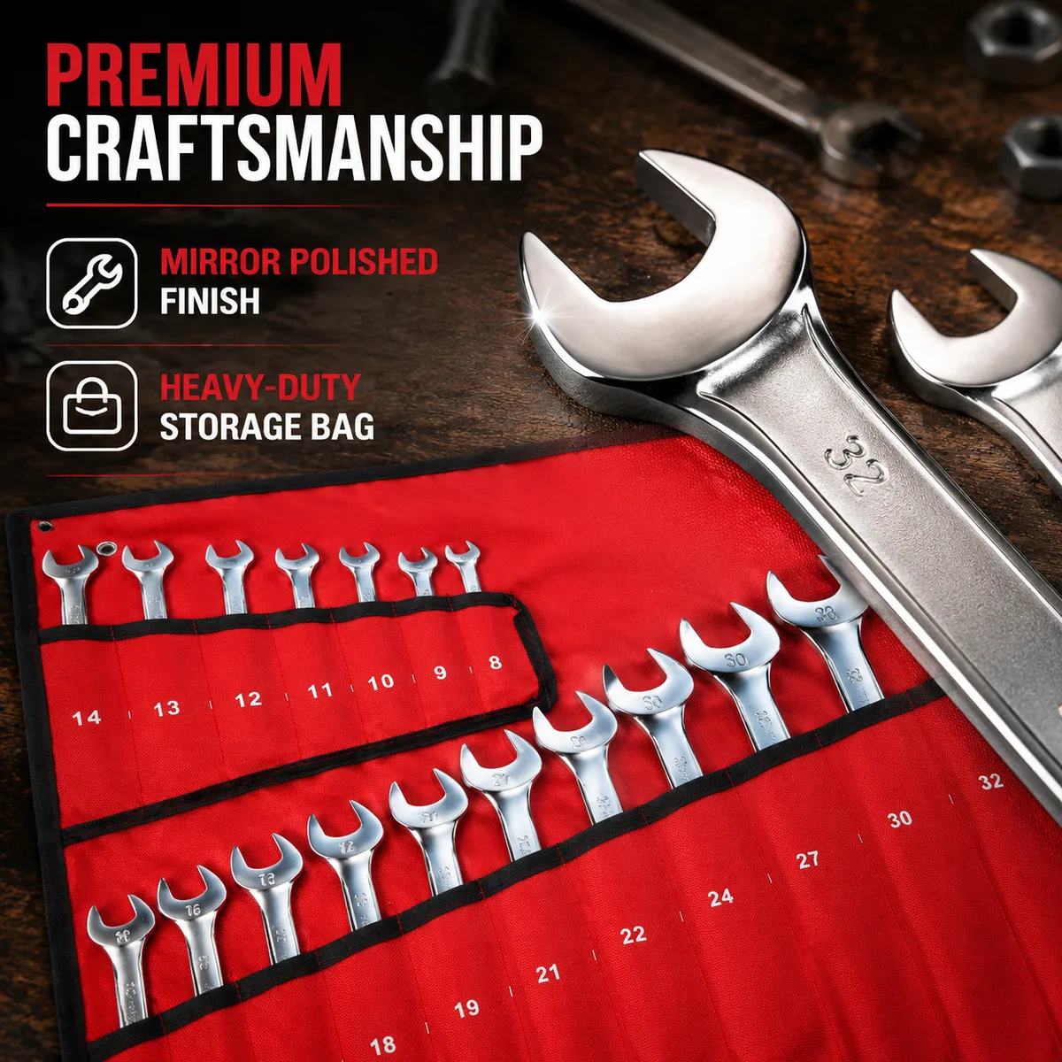 High Quality Industrial Grade Metric Chrome Vanadium Steel OEM Universal Multi Function Adjustable Double End Spanner Wrench Set image 4