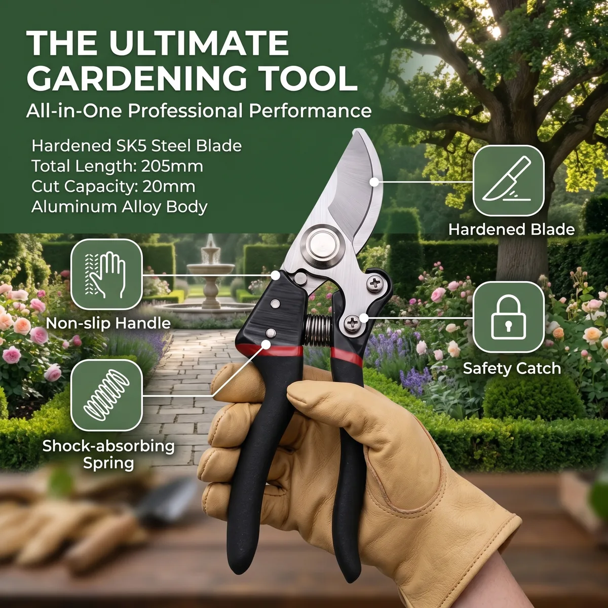 HYSTIC DIY Industrial Bypass Pruning Shears Ratchet Soft Grip Plastic Handle for Thick Twigs Fruits Garden Potted Trees Care image 5