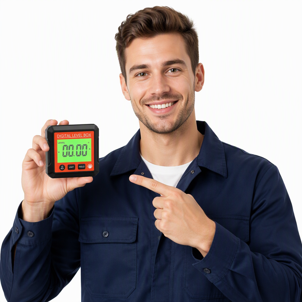 Industrial DIY Digital Display Inclinometer Range Accuracy Dual Red Laser Four Sided Magnetic Goniometer Leveling AAA Battery image 4