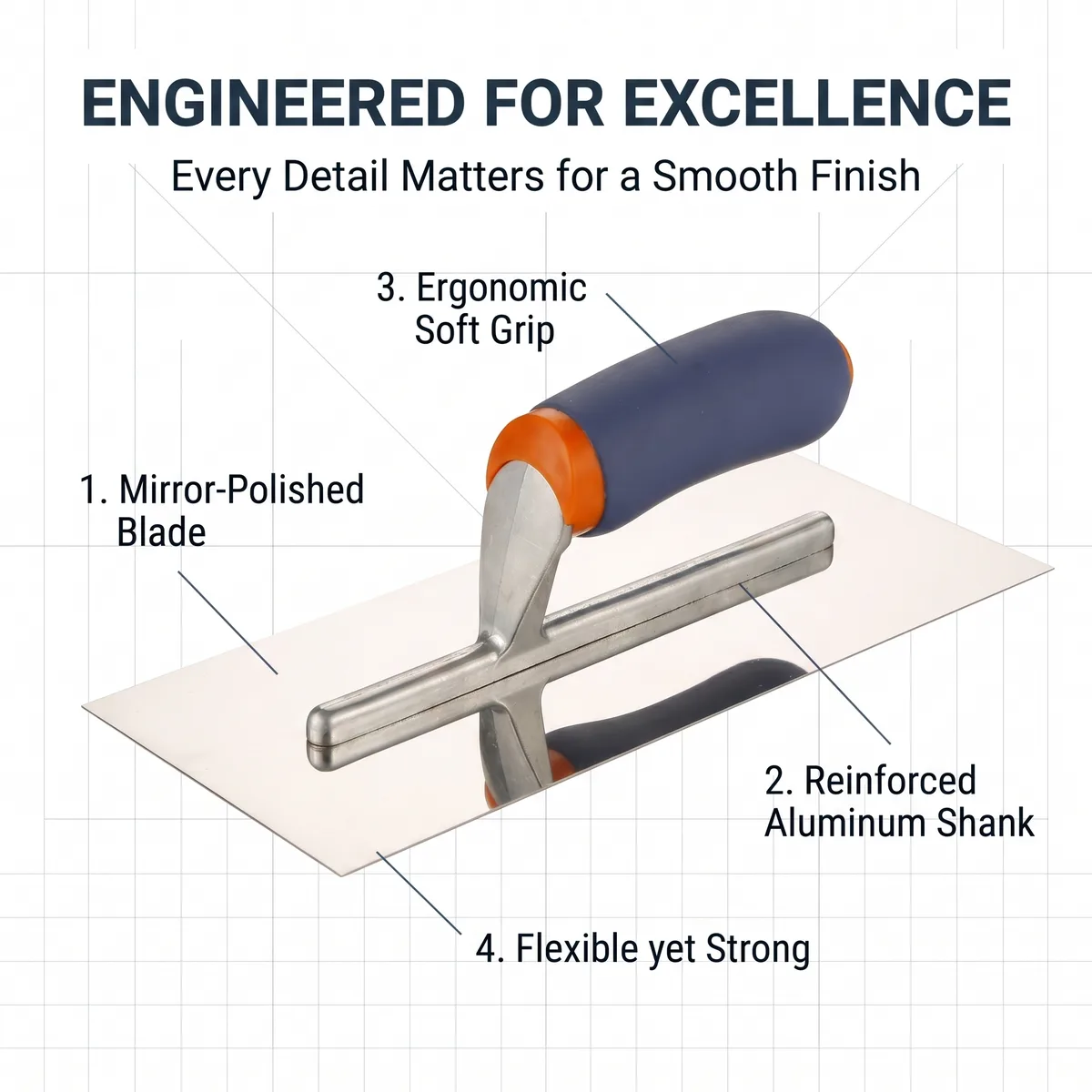 Industrial & DIY Grade Flat Margin Trowel 11 in Contoured Grip Cement Finishing Squared Sponge Rubber Blade Stainless Steel image 3
