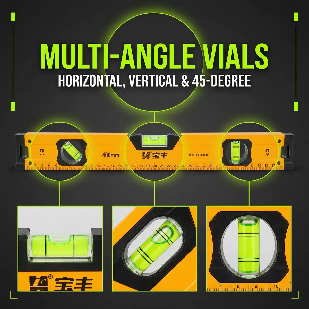 Industrial-Grade 400mm Spirit Level with +/-10mm Accuracy 4-Point Magnet 360 Emission Angle Tile Thickness 0.5mm image 3