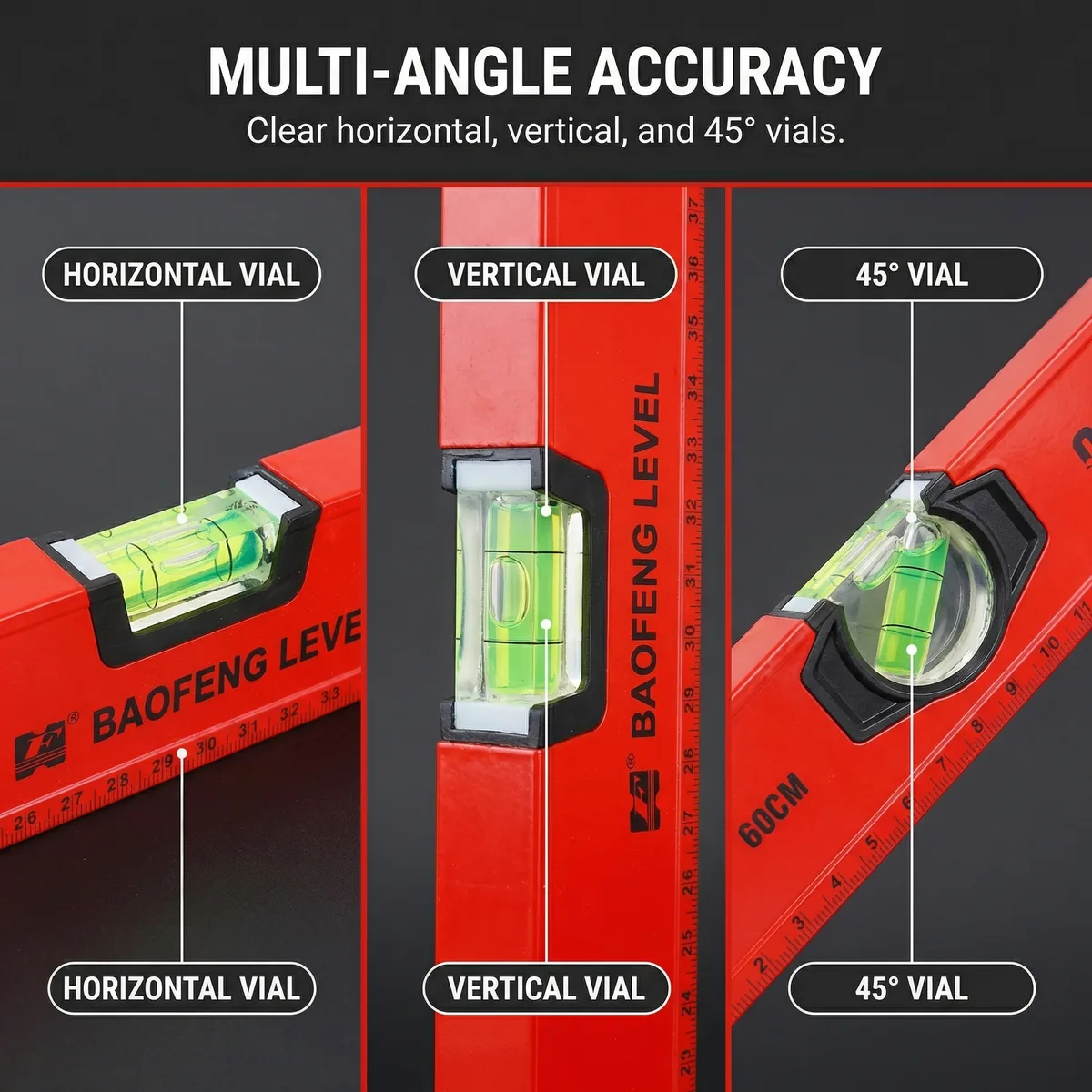 Industrial Grade 600mm Spirit Level 0.5mm Accuracy 4-Place Magnet 45 Emission Angle 0.5mm Tile image 3
