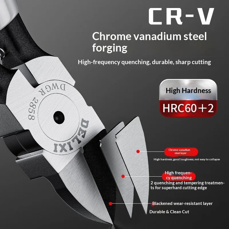 Industrial Grade Alloy Steel Diagonal Pliers & Electrician's Scissors Multi-Function Crimping & Cutting Thin-Blade Silver/Black image 5