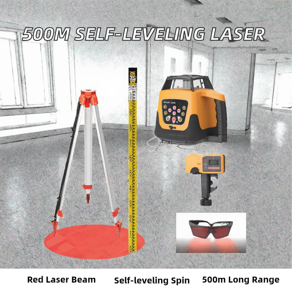 Industrial Grade Automatic Outdoor Rotary Self-Leveling 500m Laser Level Set Red Beam Tripod Measuring Tool Lithium Battery image 2