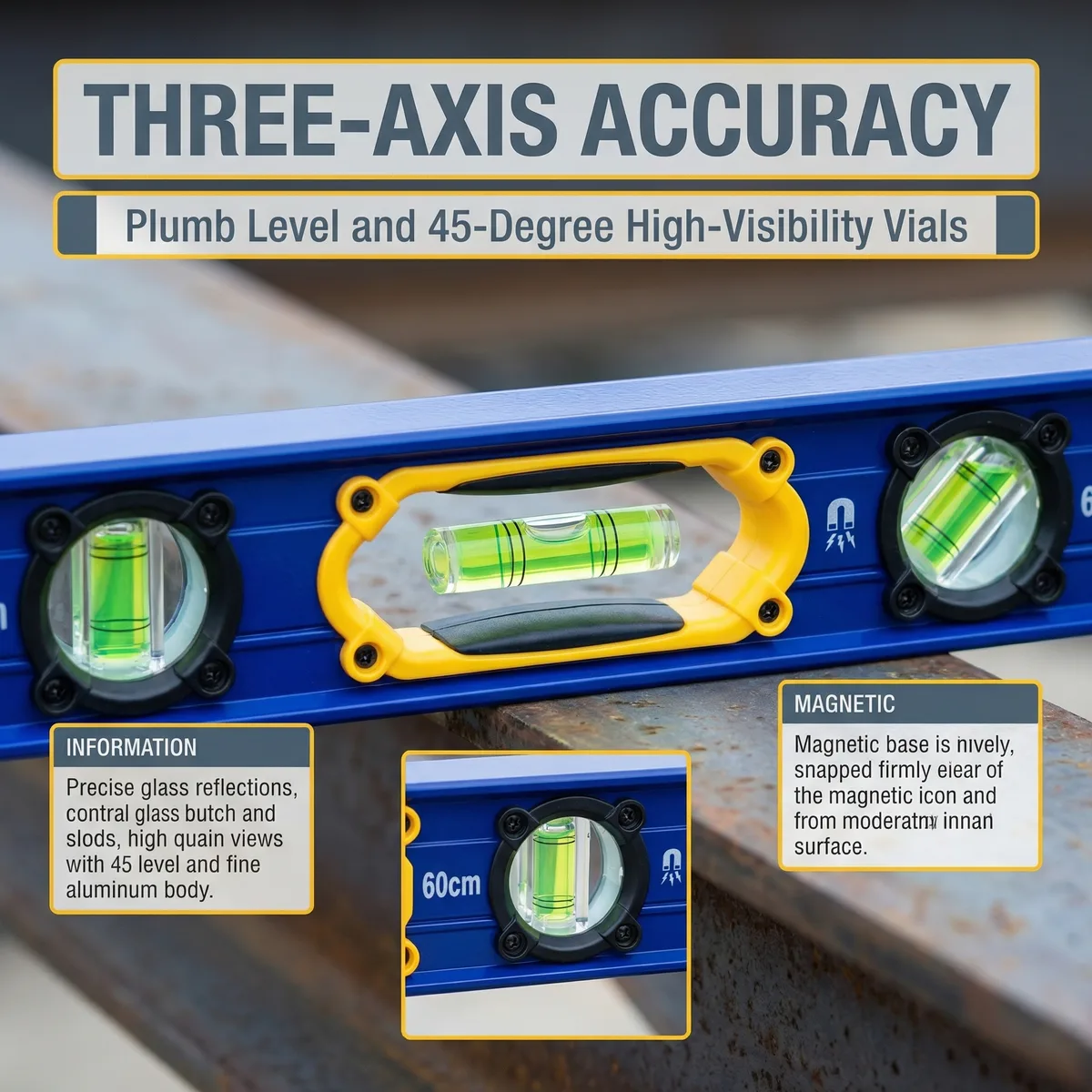 Industrial-Grade IORI 600mm Spirit Level +/-10mm Accuracy 4-Point Magnet 360 Emission Angle Tile Thickness 0.5mm Measurement image 3