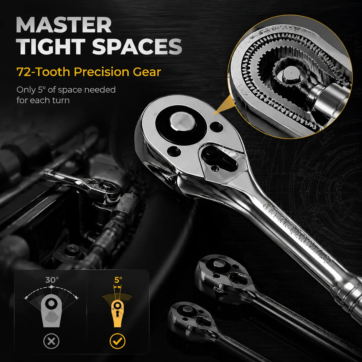 Industrial Grade Ratcheting Single End Torque Wrench 200N-m Max Torque 72 Tooth Quick-Release Extended Socket Dual-Purpose image 5