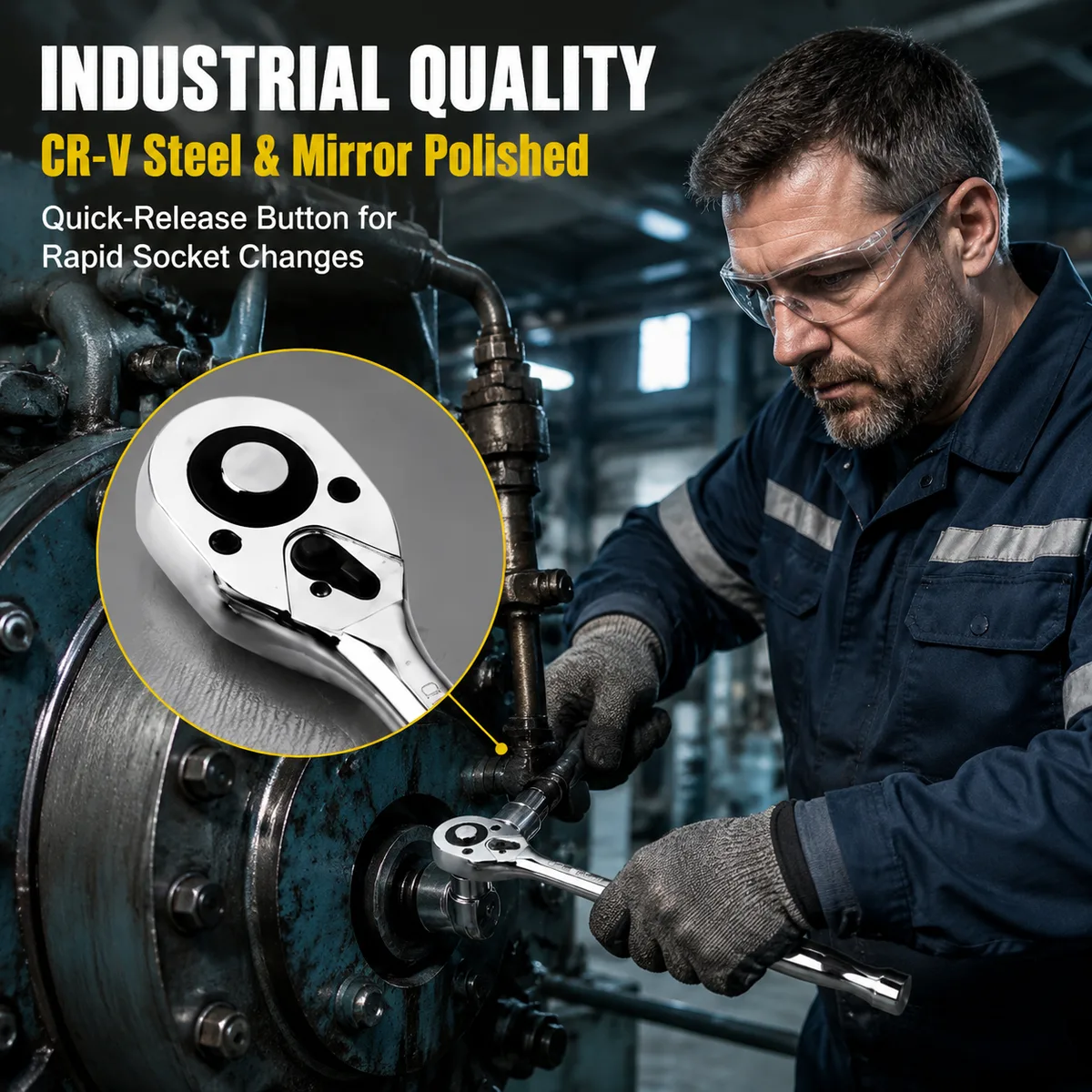 Industrial Grade Ratcheting Single End Torque Wrench 200N-m Max Torque 72 Tooth Quick-Release Extended Socket Dual-Purpose image 6