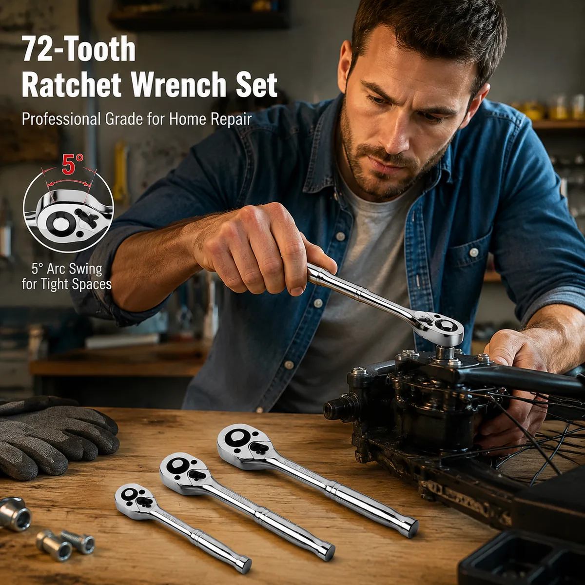 Industrial Grade Ratcheting Single End Torque Wrench 200N-m Max Torque 72 Tooth Quick-Release Extended Socket Dual-Purpose image 7