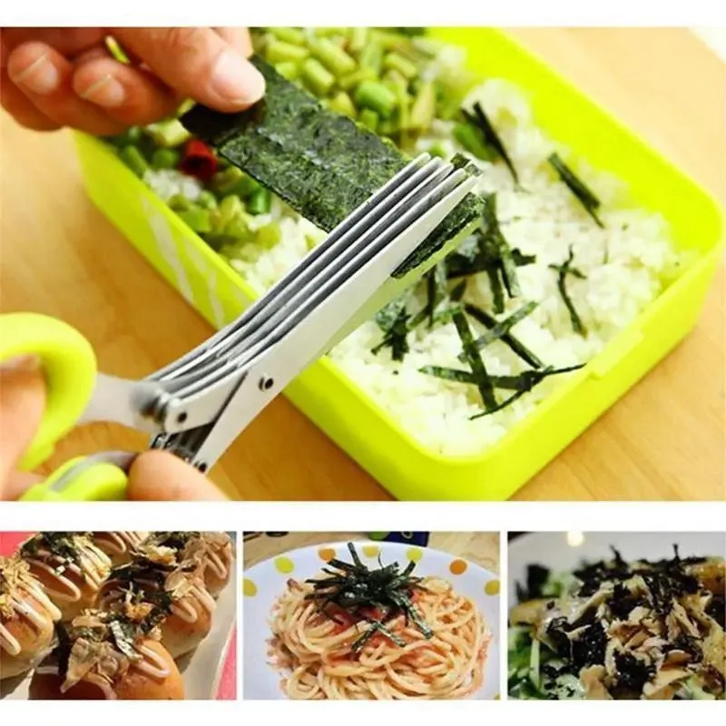Kitchen Multi-functional Stainless Steel Three-five-tier Scallion Cutter Seaweed shredder Heavy-duty Multi-layer Food Scissors image 3