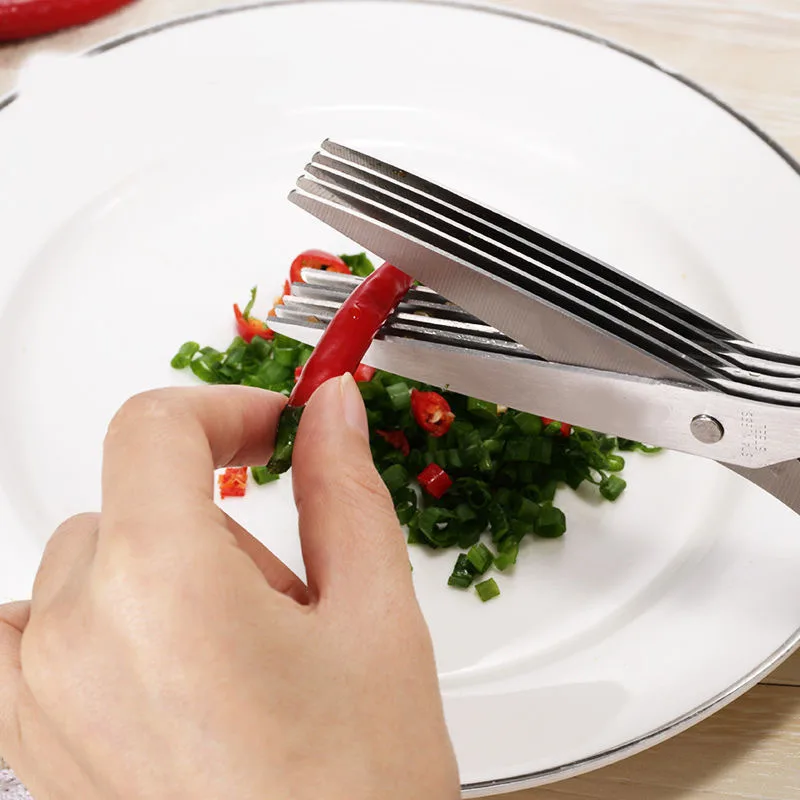 Kitchen Multi-functional Stainless Steel Three-five-tier Scallion Cutter Seaweed shredder Heavy-duty Multi-layer Food Scissors image 4