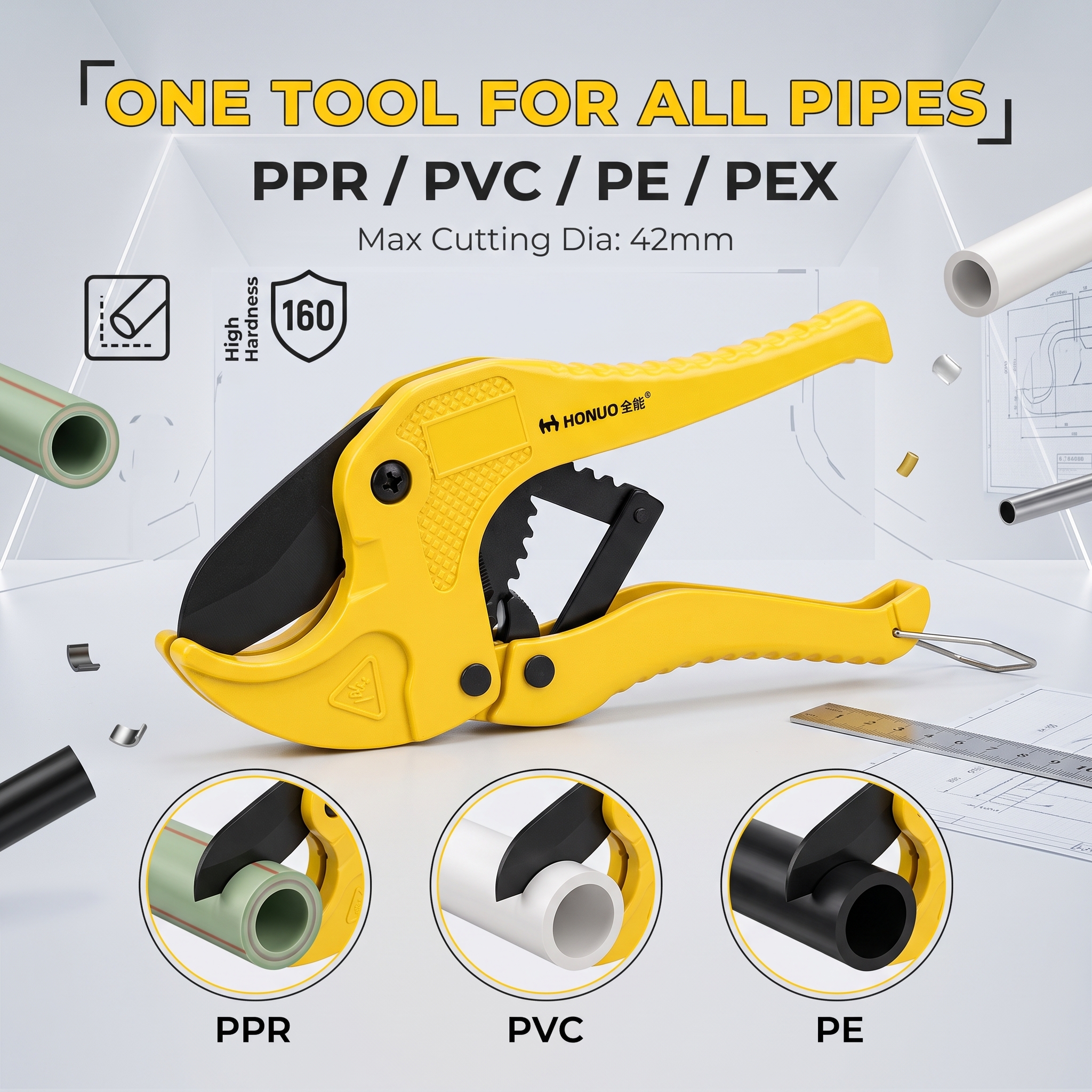 Large Lightweight Ratchet PVC Pipe Cutter 42mm Aluminum Steel Blades for Water Aluminum-Plastic PPR Pipes-DIY Grade Exclusively image 6
