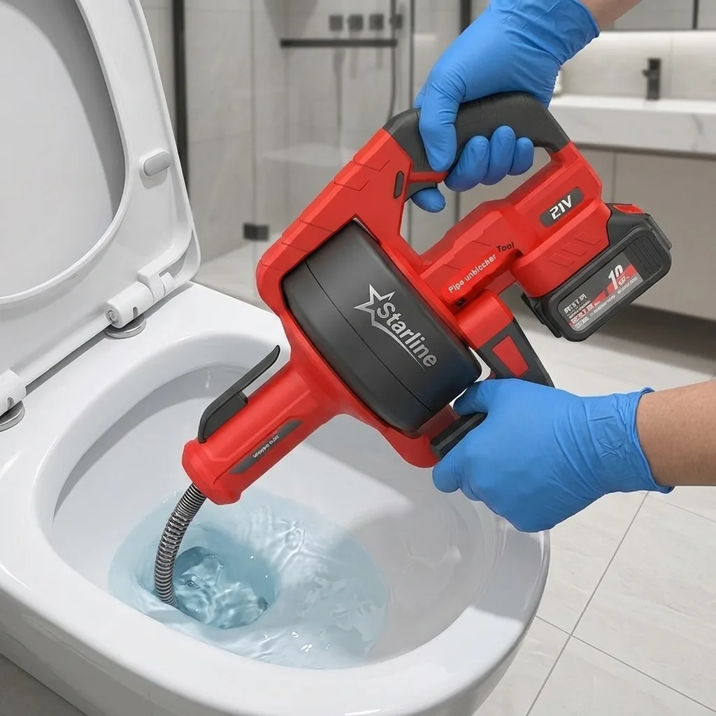 Lithium Battery Pipeline Dredging Machine Household Kitchen Sewer Toilet Blockage Cleaning Artifact Charging Motor Type None image 2