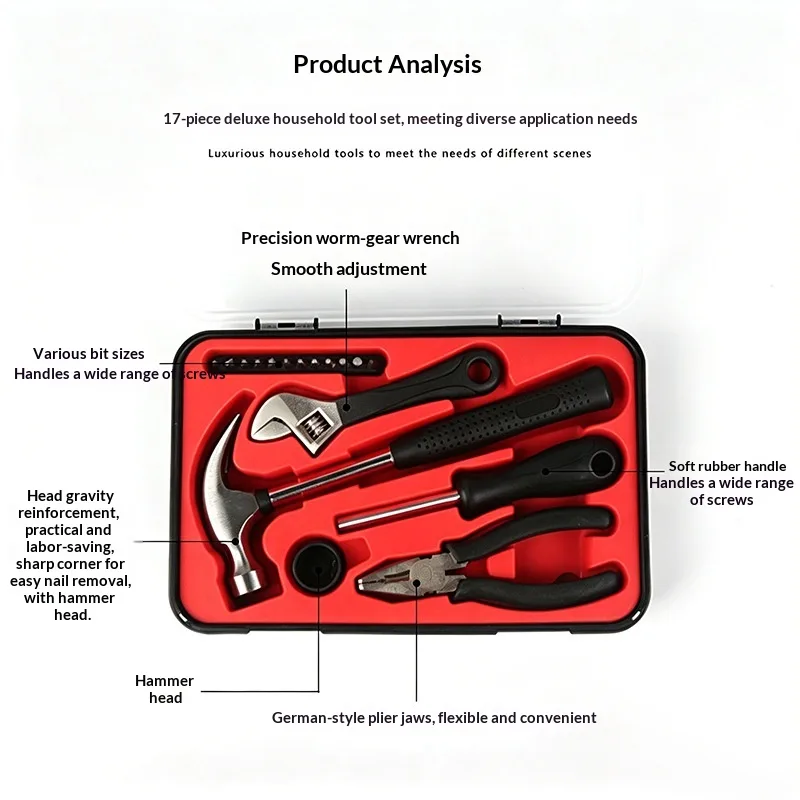 Multi-functional 17-piece Household Hardware Tool Kit Made Carbon Steel Manual Repair Setwholesale Real Estate Gifts China image 5
