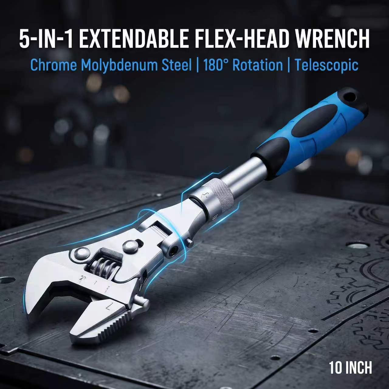 Multi-functional 5-in-1 10-inch Extendable Adjustable Wrench Folding Head Ratchet Metric Chromium-molybdenum Steel OEM 0-28mm image 5