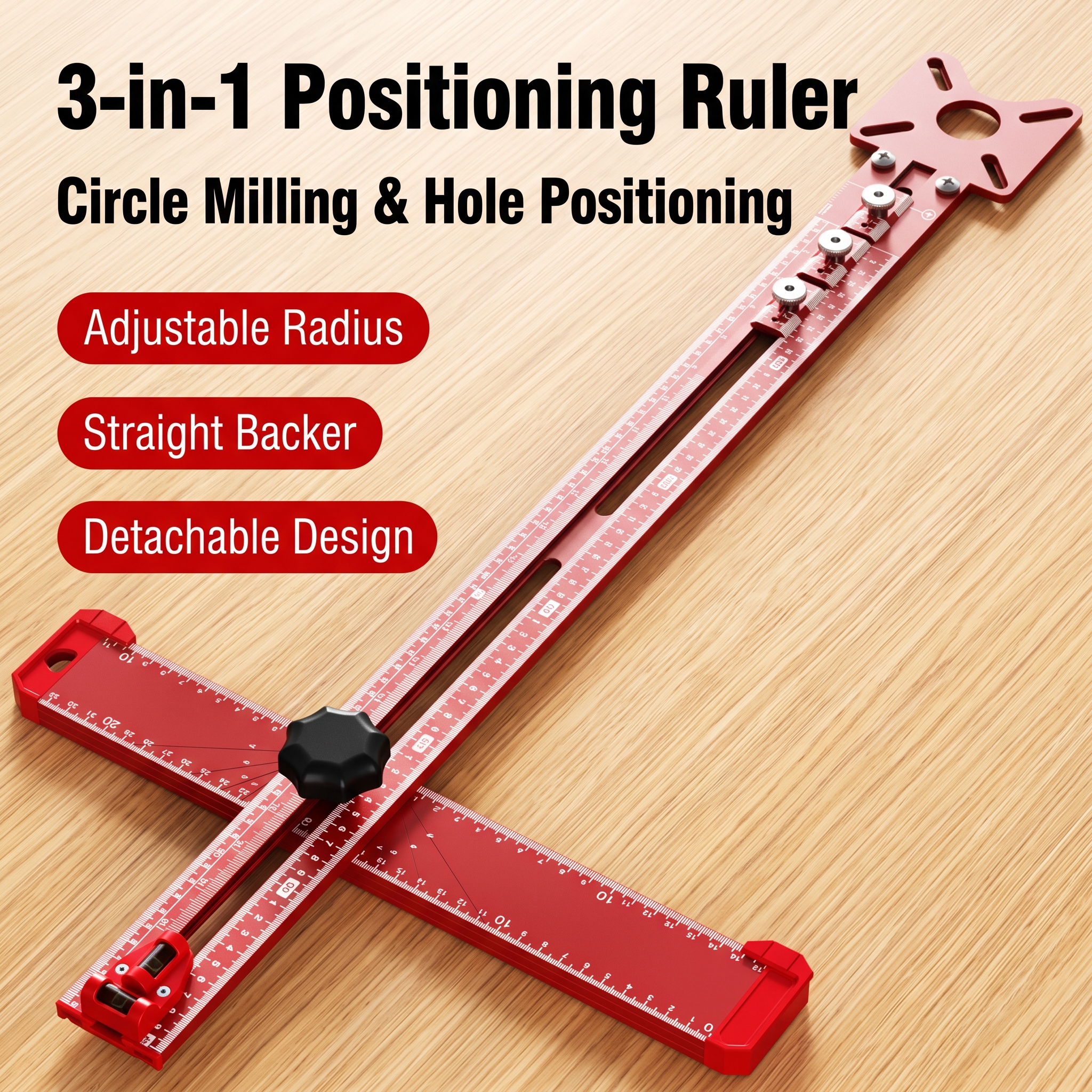 Multi-functional T-square for Woodworking, Three-in-one Milling, Circular Cutting, and Hole Drilling Positioning Ruler image 3