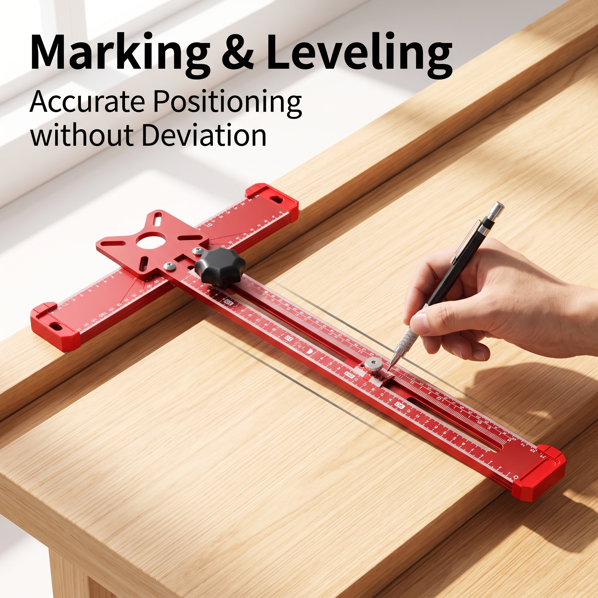 Multi-functional T-square for Woodworking, Three-in-one Milling, Circular Cutting, and Hole Drilling Positioning Ruler image 5
