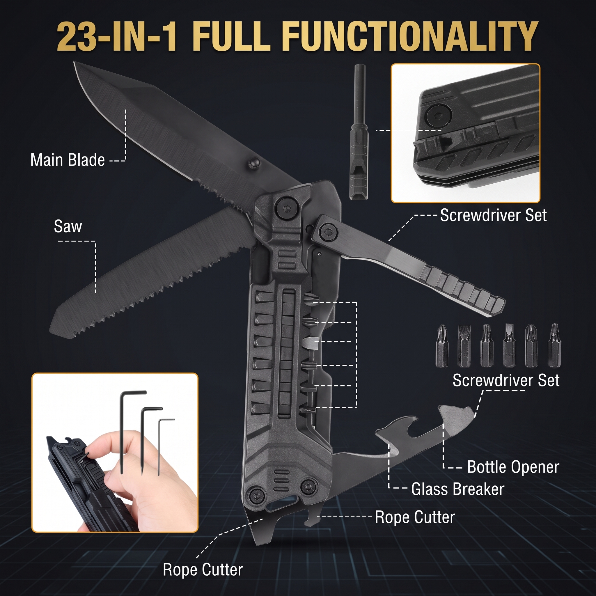 Multifunctional DK15 23-in-1 High-Carbon Steel Pocket Knife Pliers Outdoor Camping Self-Defense Portable Folding Tool Home image 6