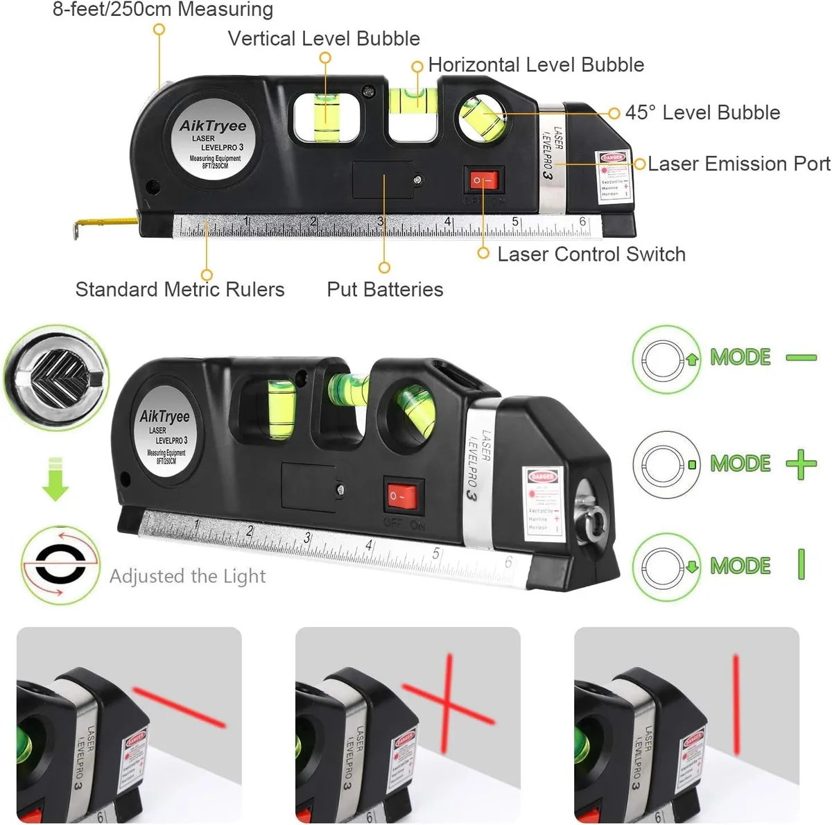 Laser Level Kit Tools 8ft/2.5M Metric Line image 6