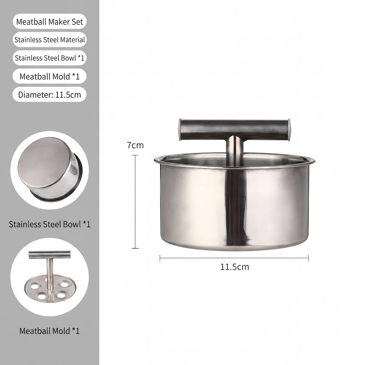 New Stainless Steel Household Meatball Maker-Manual Hand-Operated Multi-Function Press for Fish Balls Shrimp Paste Mold image 3