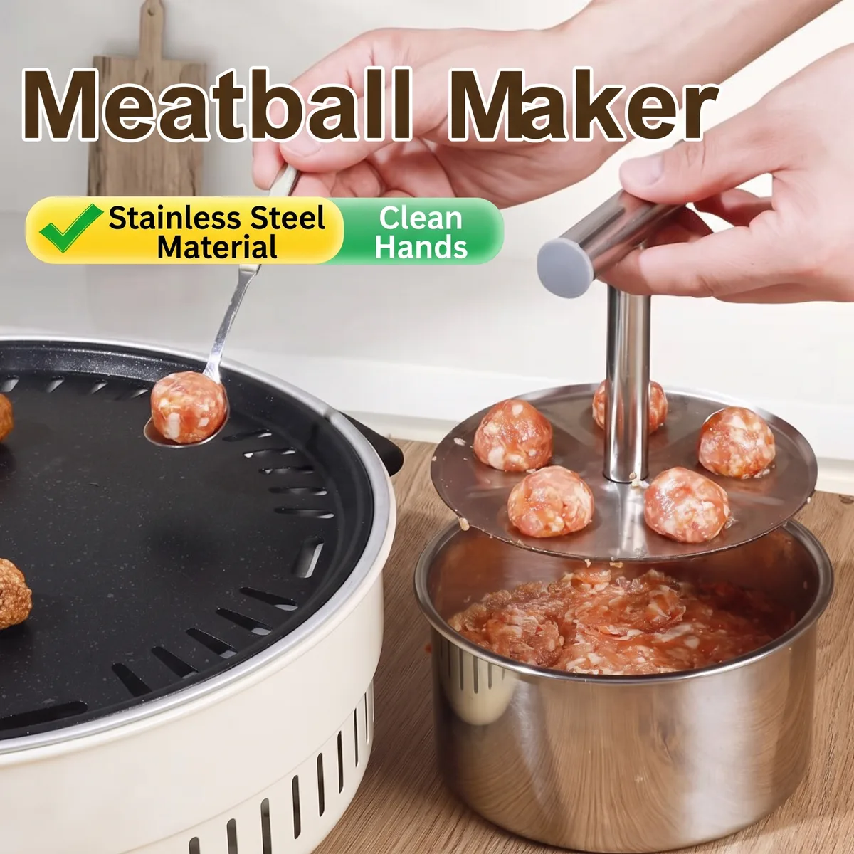 New Stainless Steel Household Meatball Maker-Manual Hand-Operated Multi-Function Press for Fish Balls Shrimp Paste Mold image 4