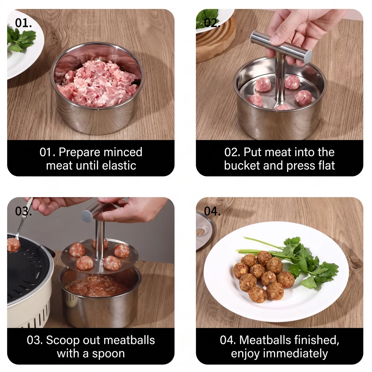New Stainless Steel Household Meatball Maker-Manual Hand-Operated Multi-Function Press for Fish Balls Shrimp Paste Mold image 7