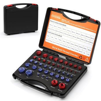 Nut and Bolt Thread Checker Male Ruler Metric and Imperial 44-Piece Set Nut Checker Plastic Case Packaging