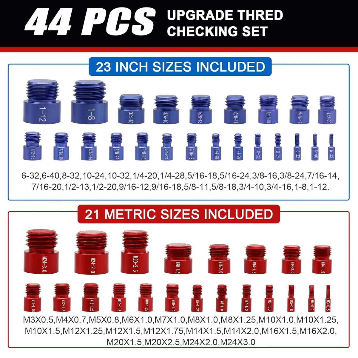 Nut and Bolt Thread Checker Male Ruler Metric and Imperial 44-Piece Set Nut Checker Plastic Case Packaging image 3