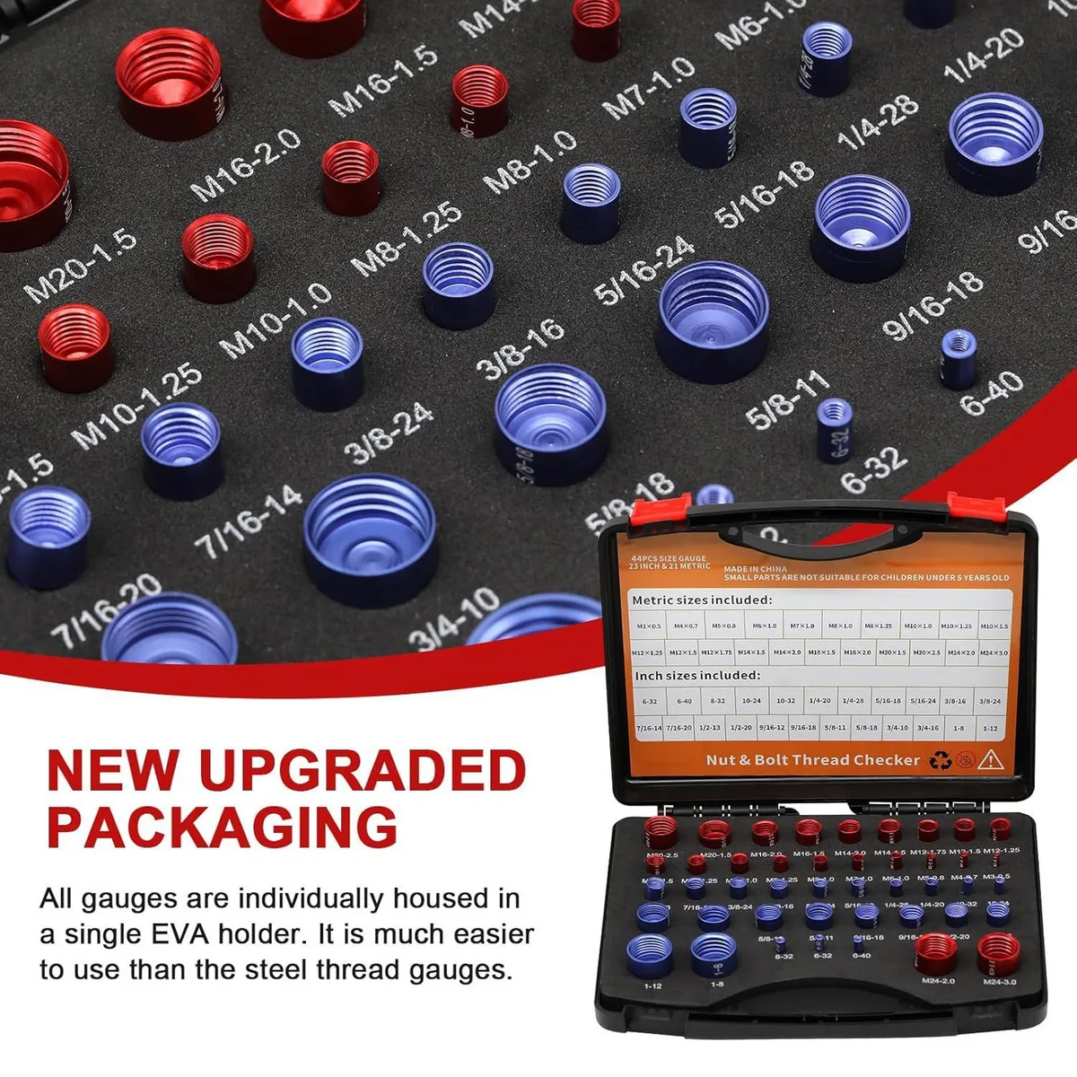 Nut and Bolt Thread Checker Male Ruler Metric and Imperial 44-Piece Set Nut Checker Plastic Case Packaging image 4