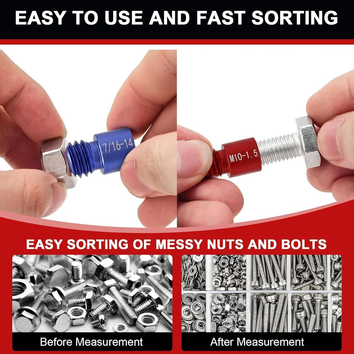 Nut and Bolt Thread Checker Male Ruler Metric and Imperial 44-Piece Set Nut Checker Plastic Case Packaging image 5