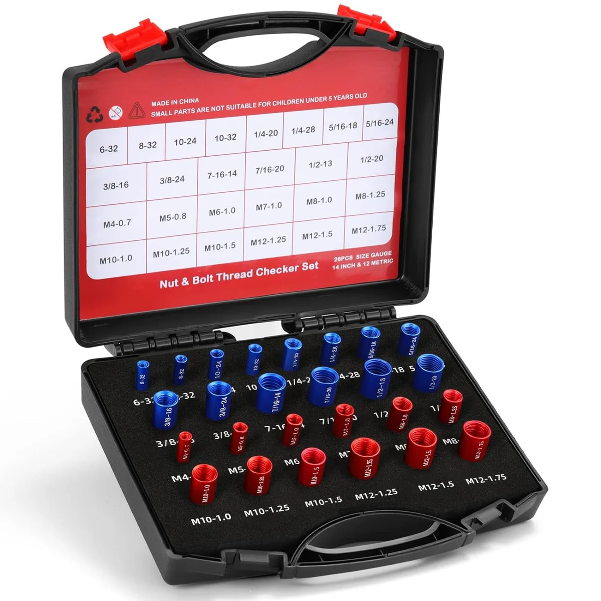 Nut and Bolt Thread Checker Male Ruler Metric and Imperial 44-Piece Set Nut Checker Plastic Case Packaging image 6