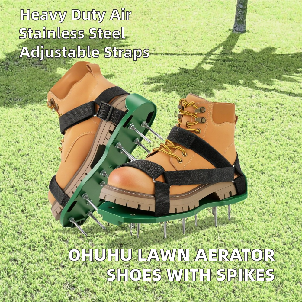 Ohuhu Durable Lawn Aerator Sandals Stainless Steel Spikes Adjustable Hook Loop Straps Manual for Lawn Patio Garden image 2