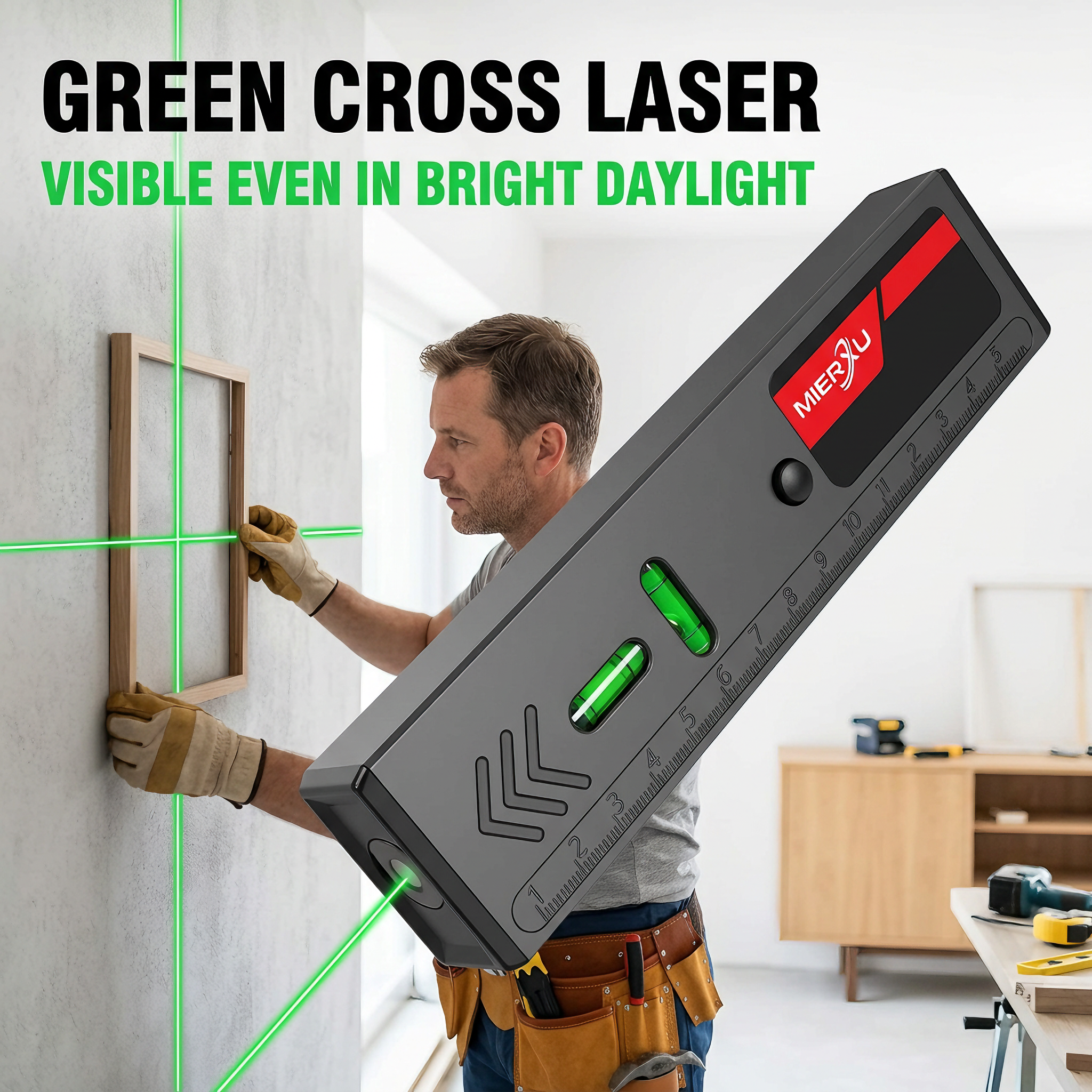 Outdoor Green High-Intensity Level Strong-Magnet Mounting High-Precision Cross-Line Measuring Instrument Self-Leveling Line image 4