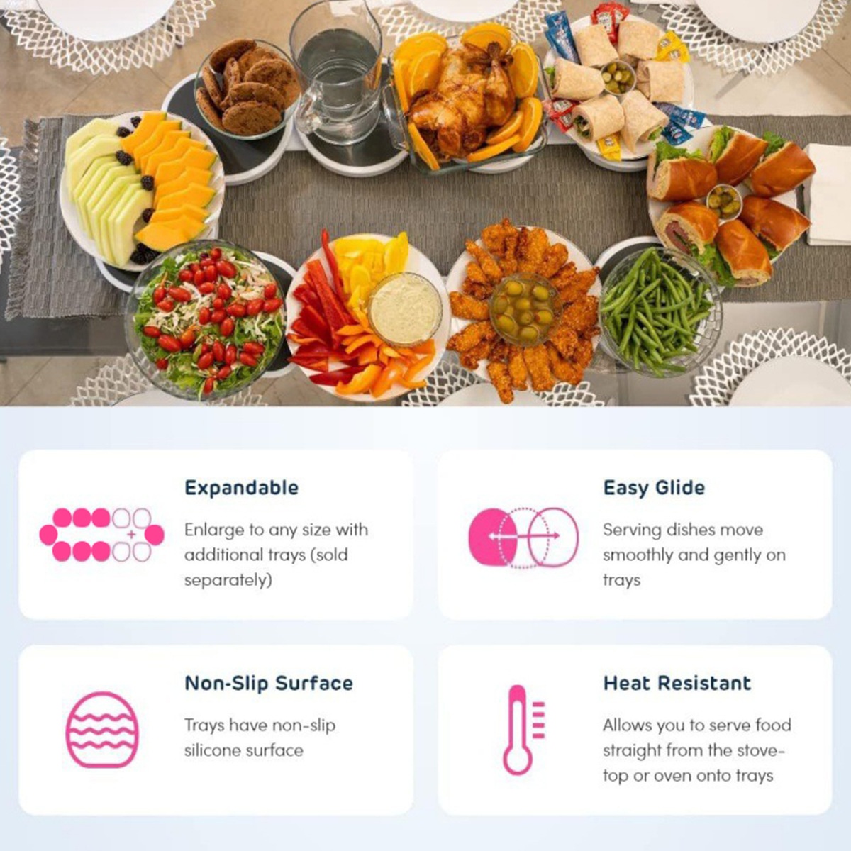 Plastic Round Rotating Lazy Susan Dinner Plate Tray Portable Movable Modern Design for Dining Table image 3
