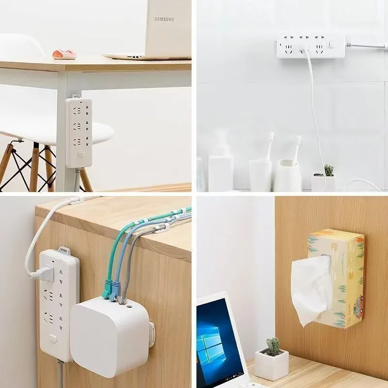 Plastic Wall-Mounted Power Strip Holder Storage Rack Non-Perforated Double Sided Adhesive Wall Sticker image 3