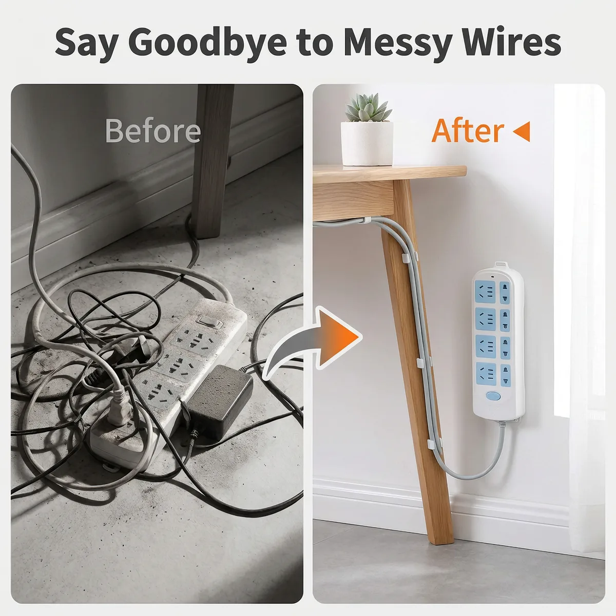 Plastic Wall-Mounted Power Strip Holder Storage Rack Non-Perforated Double Sided Adhesive Wall Sticker image 6