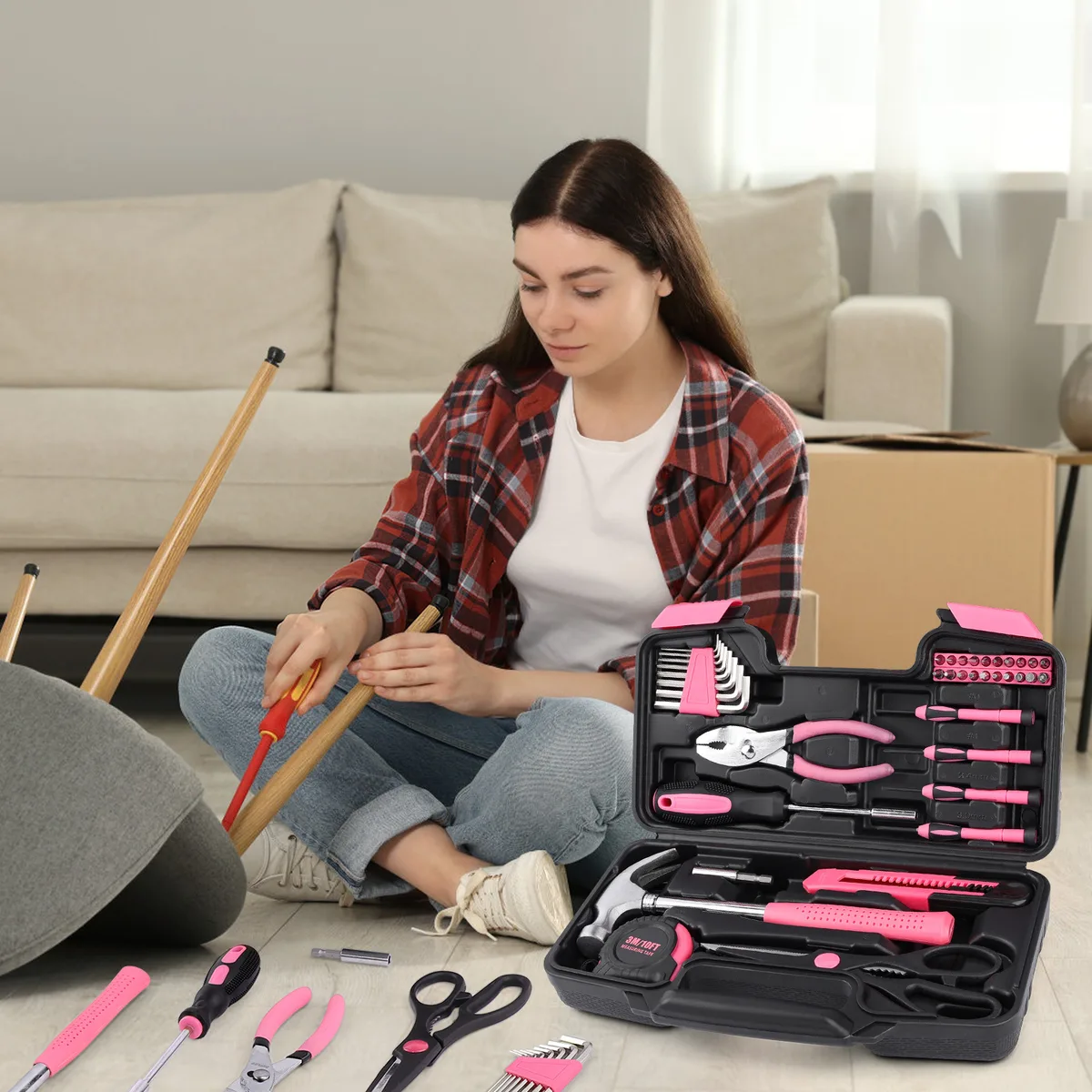 Professional 40-Piece Carbon Steel Household Hand Tool Set with Hard Carry Case - DIY Mechanic Repair Tool Kit for Home & Garage image 6