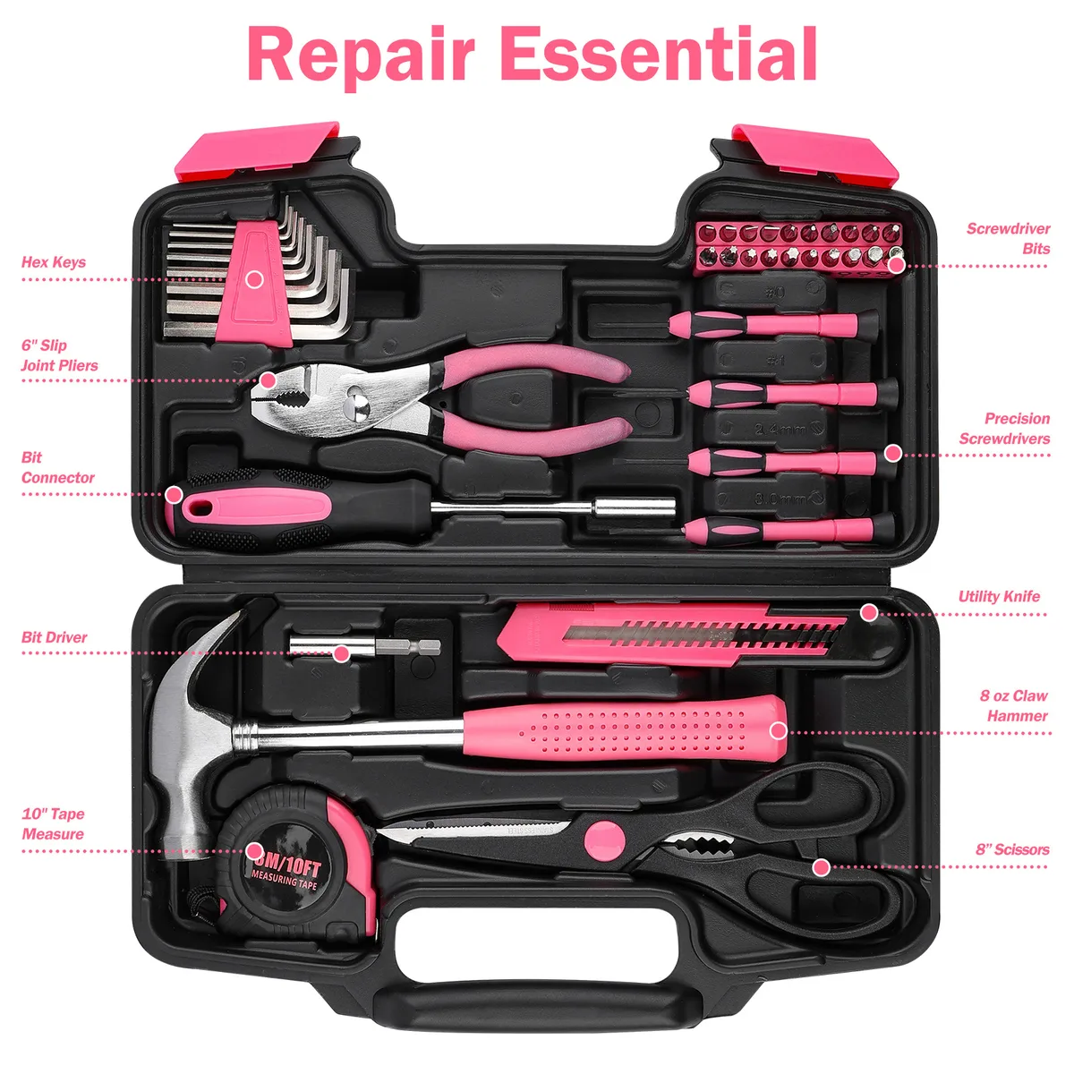 Professional 40-Piece Carbon Steel Household Hand Tool Set with Hard Carry Case - DIY Mechanic Repair Tool Kit for Home & Garage image 7