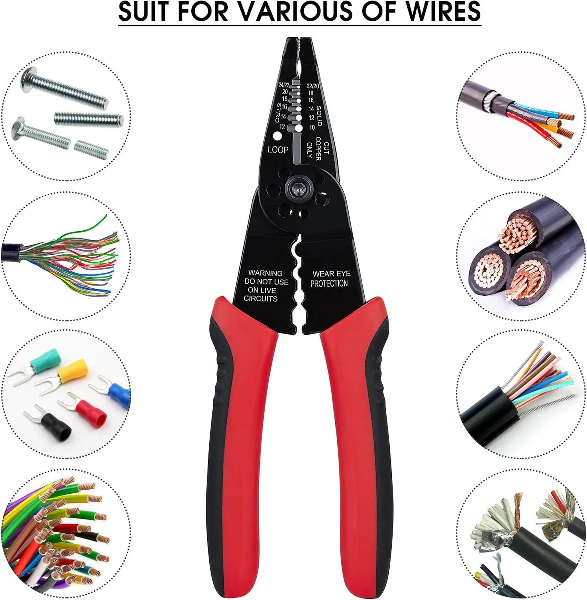 Professional 8-inch Alloy Steel CR-V Wire Stripper/Crimper/Cutter Multi-Function Hand Tool Model STL-SG2070 Made China for image 6