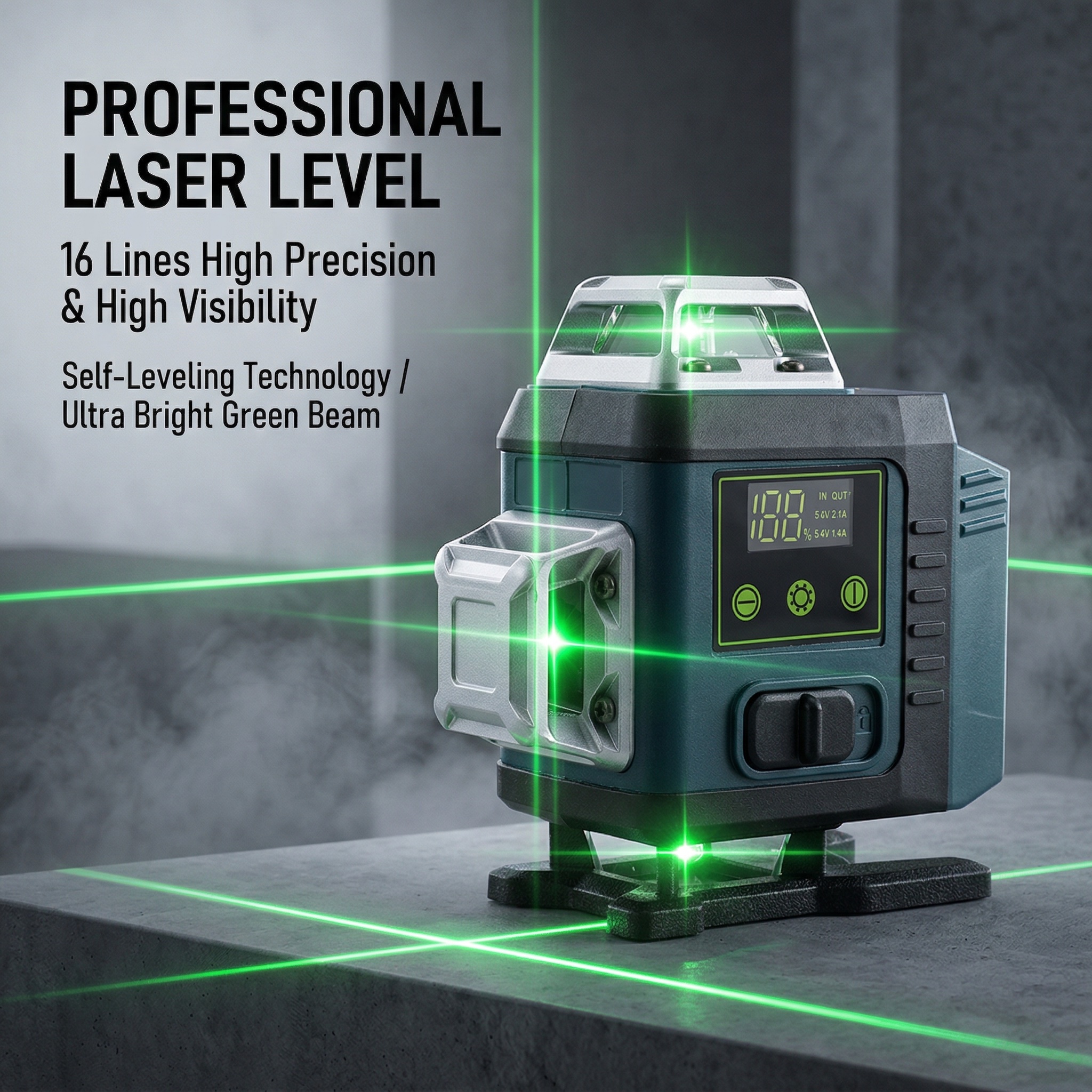 Professional Industrial DIY 3D Laser Level 16 Self-Leveling Cross Line Vertical Horizontal Green Light Pointer 50m Tool Kit OEM image 2