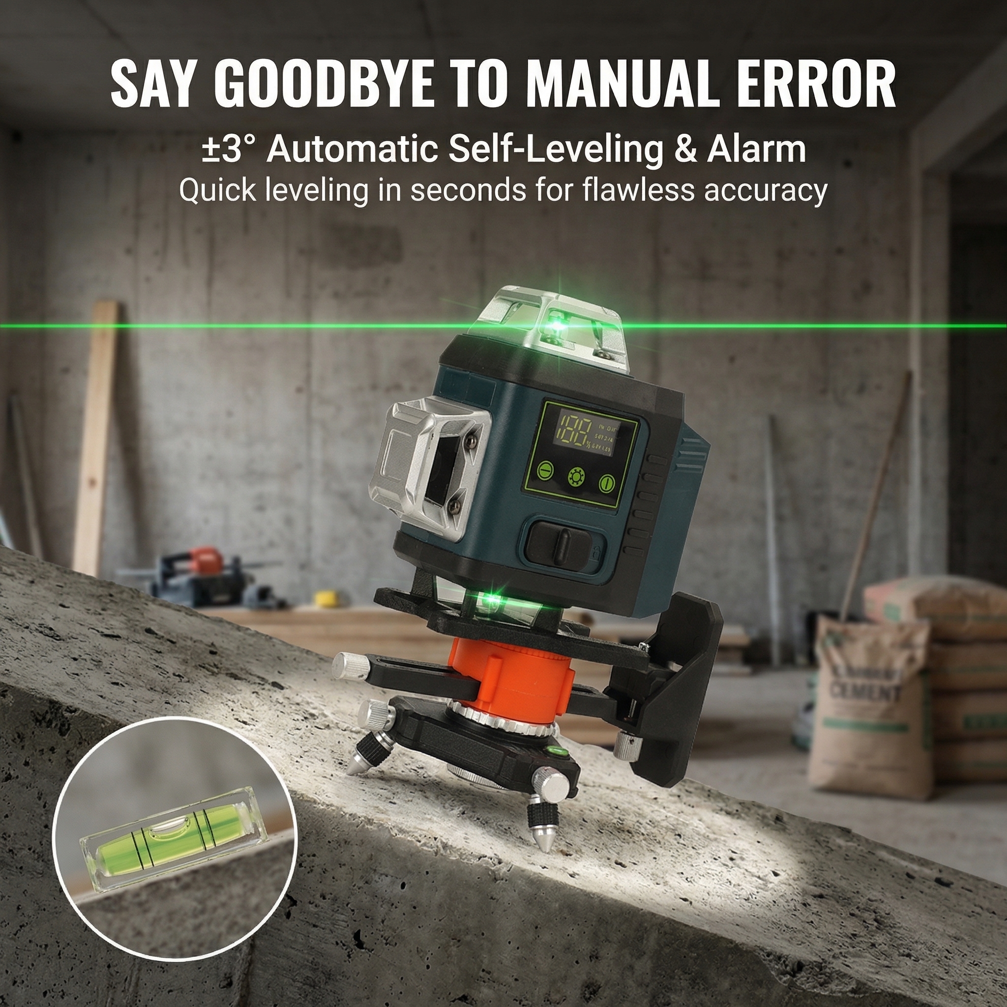 Professional Industrial DIY 3D Laser Level 16 Self-Leveling Cross Line Vertical Horizontal Green Light Pointer 50m Tool Kit OEM image 3