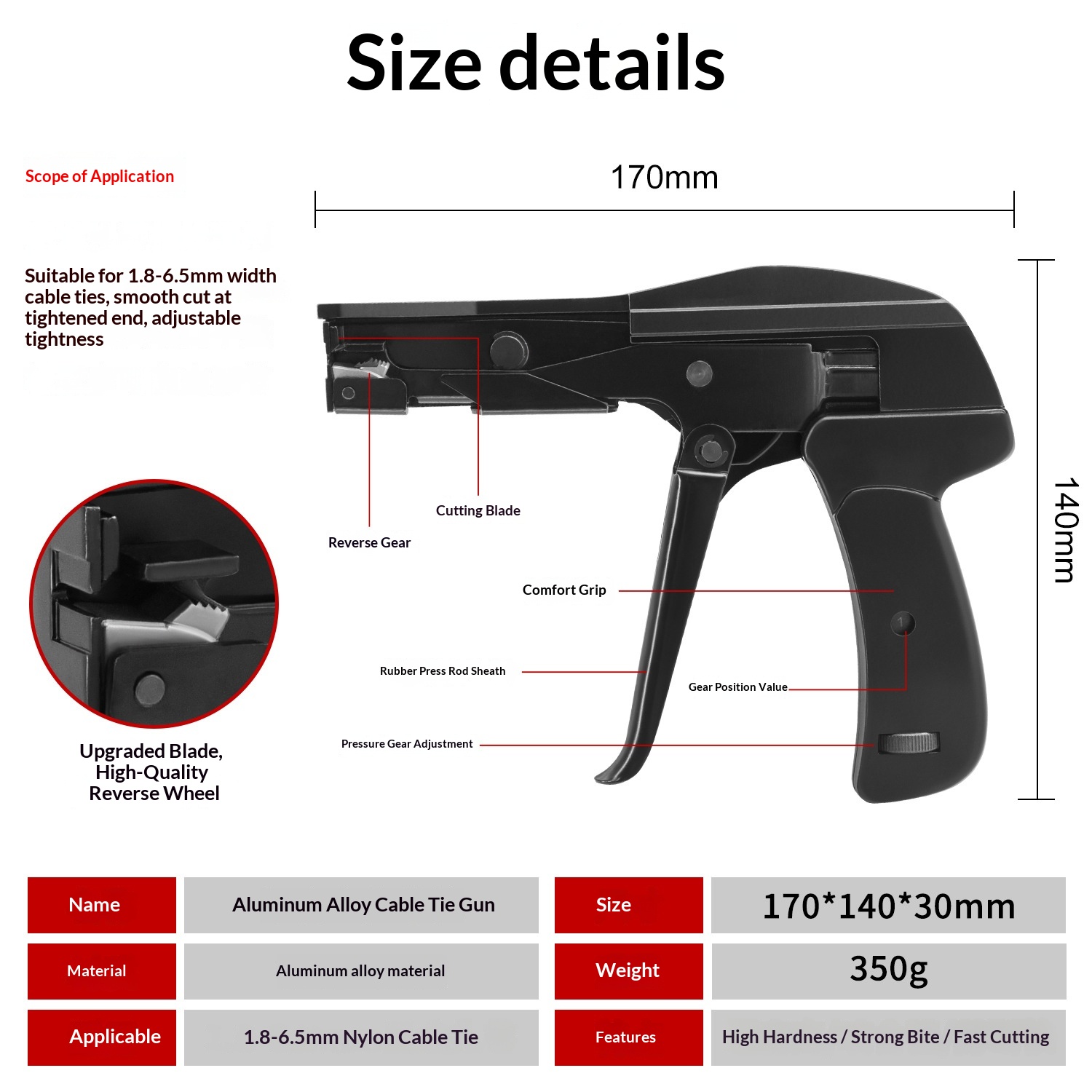 SJ-800A Industrial Grade Aluminum-made Plastic Handle Nylon Cable Tie Tightening Gun for 1865mm Ties Bundling Cutting Functions image 5