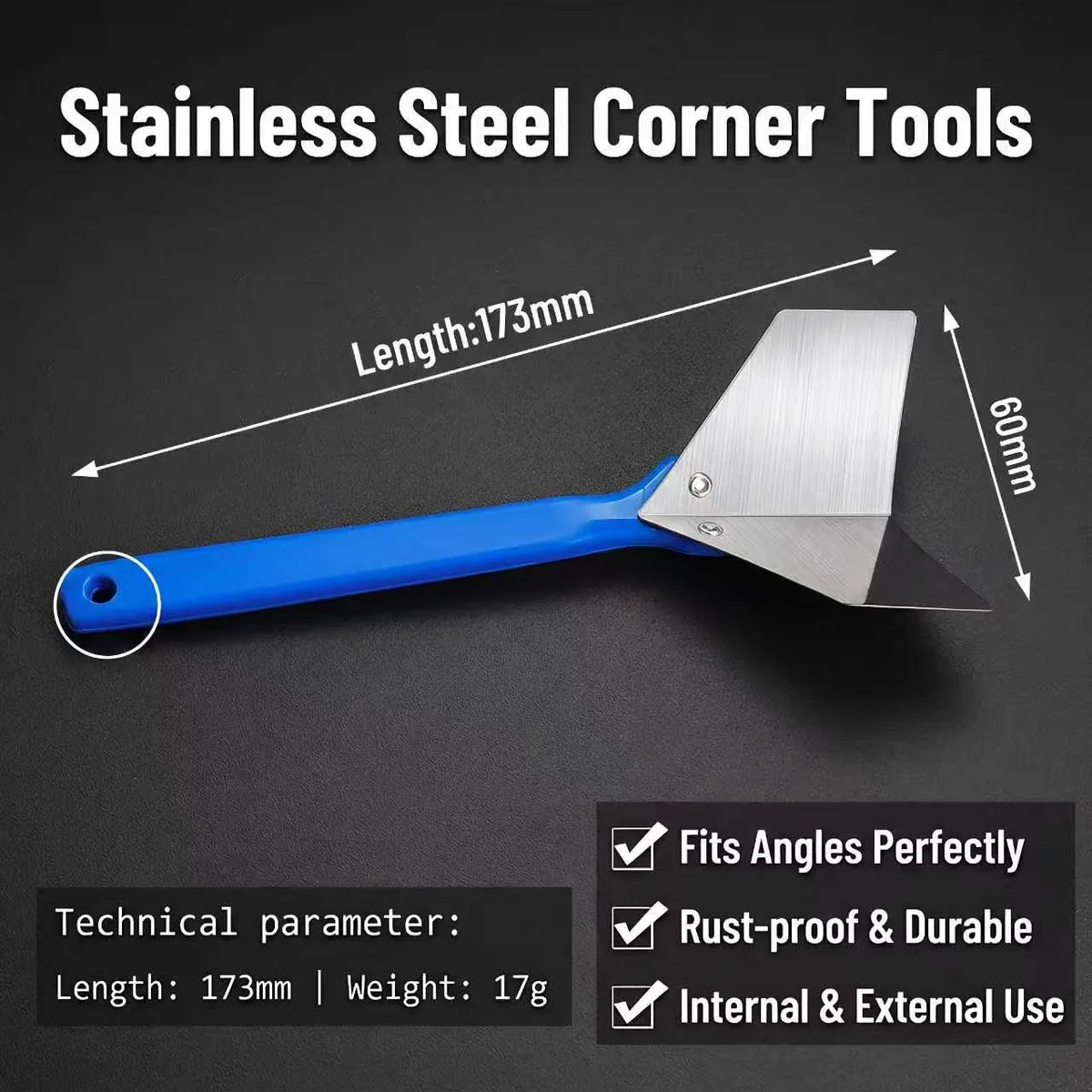 Stainless Steel Corner Scraper with Right-Angle Thickened Blade for Interior/Exterior Wall Decoration Inner Angle Knife image 7