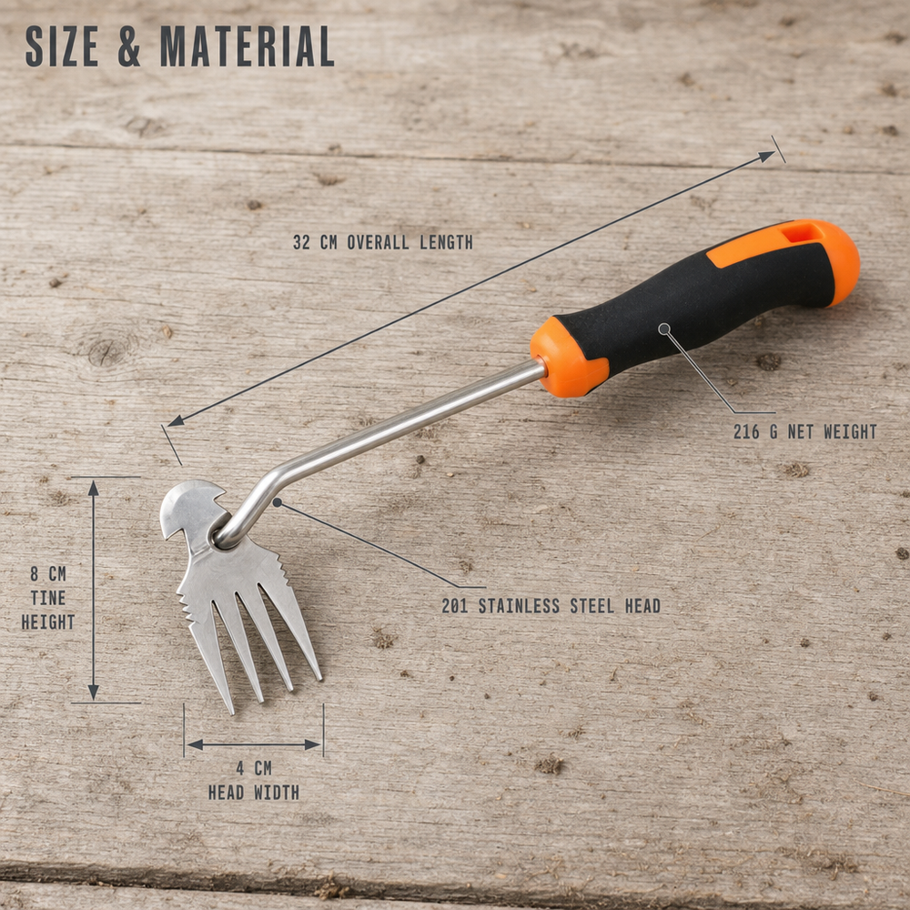 Stainless Steel Gardening Weeding Tool with Wood & Rubber Handle Manual DIY OEM Small Trowel Weed Puller Grass Hooking Implement image 2