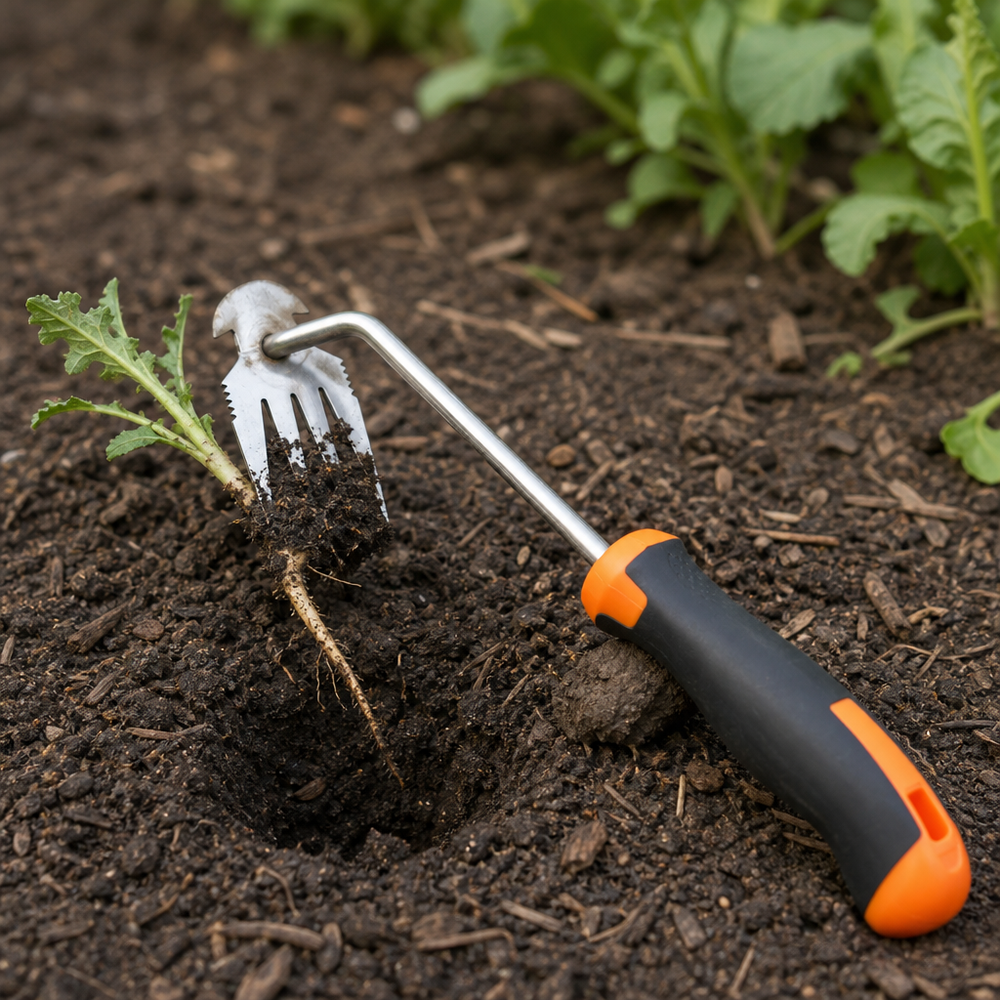Stainless Steel Gardening Weeding Tool with Wood & Rubber Handle Manual DIY OEM Small Trowel Weed Puller Grass Hooking Implement image 5