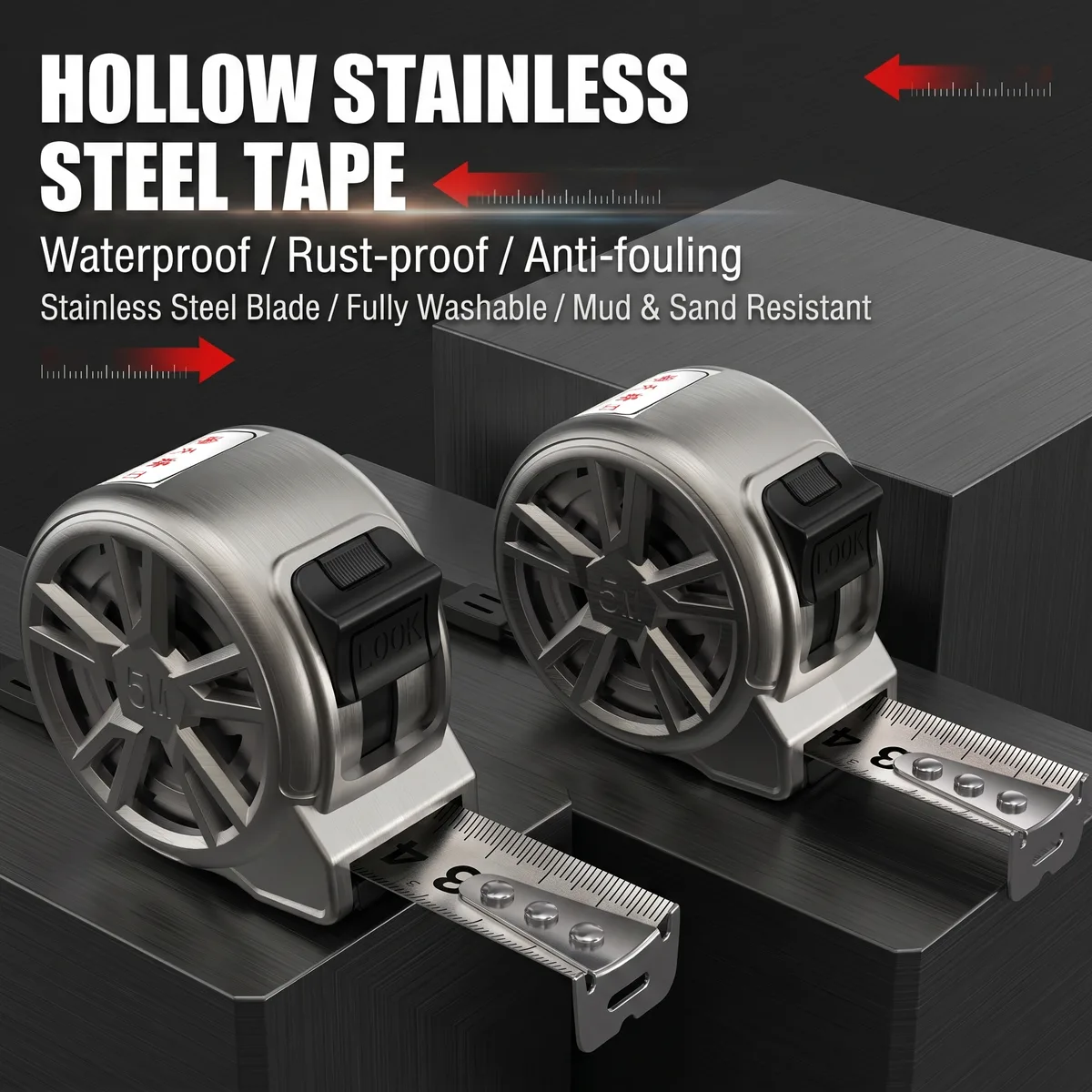 Stainless Steel Hollow Self-winding Tape Measure 5m 25mm Waterproof Wear-resistant Rust-proof High-precision Thickened image 4