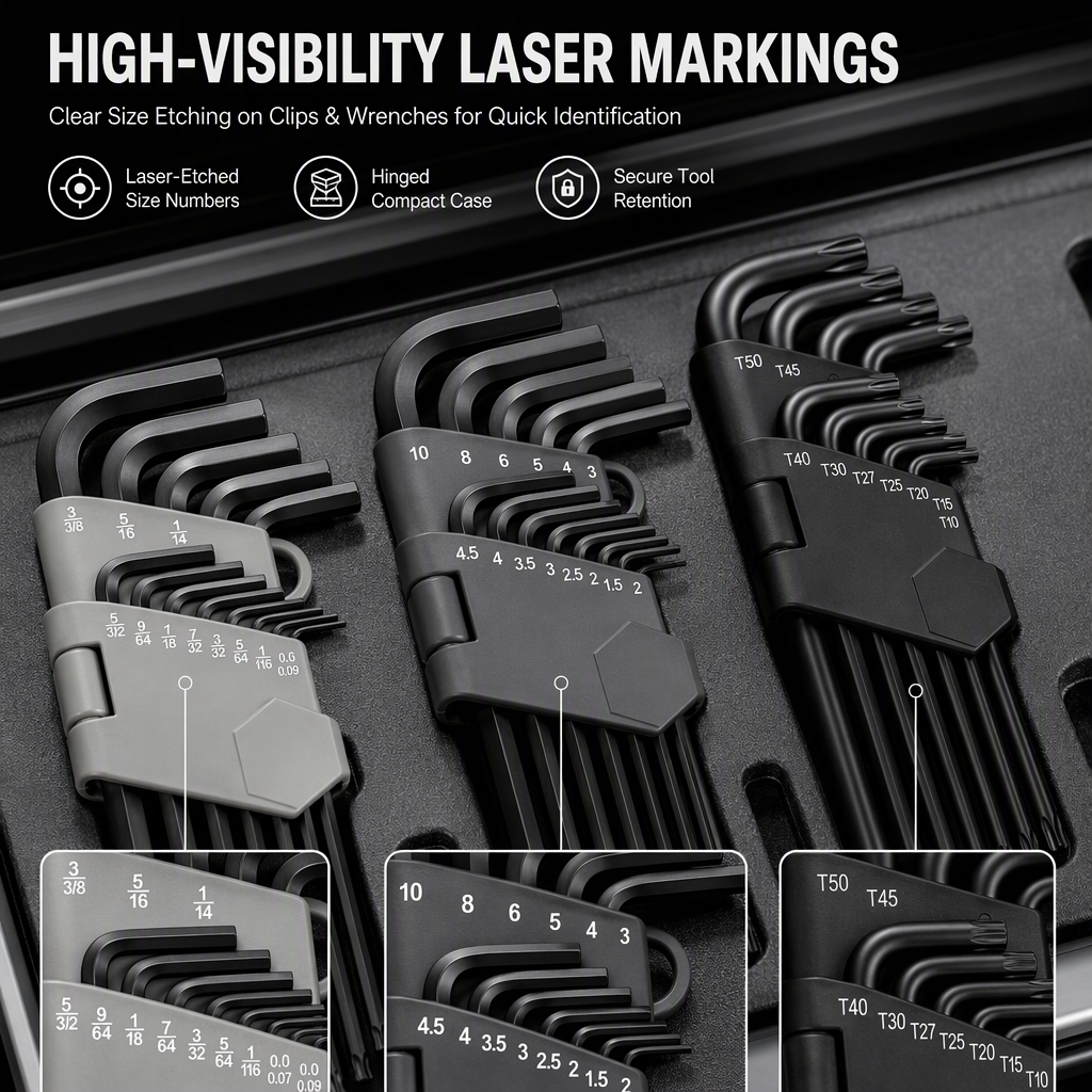STARLINE Black Oxide Chrome Stainless Steel Ball Head Hex Key Set Metric Security Torx Industrial Grade Folding Allen Wrench Kit image 6