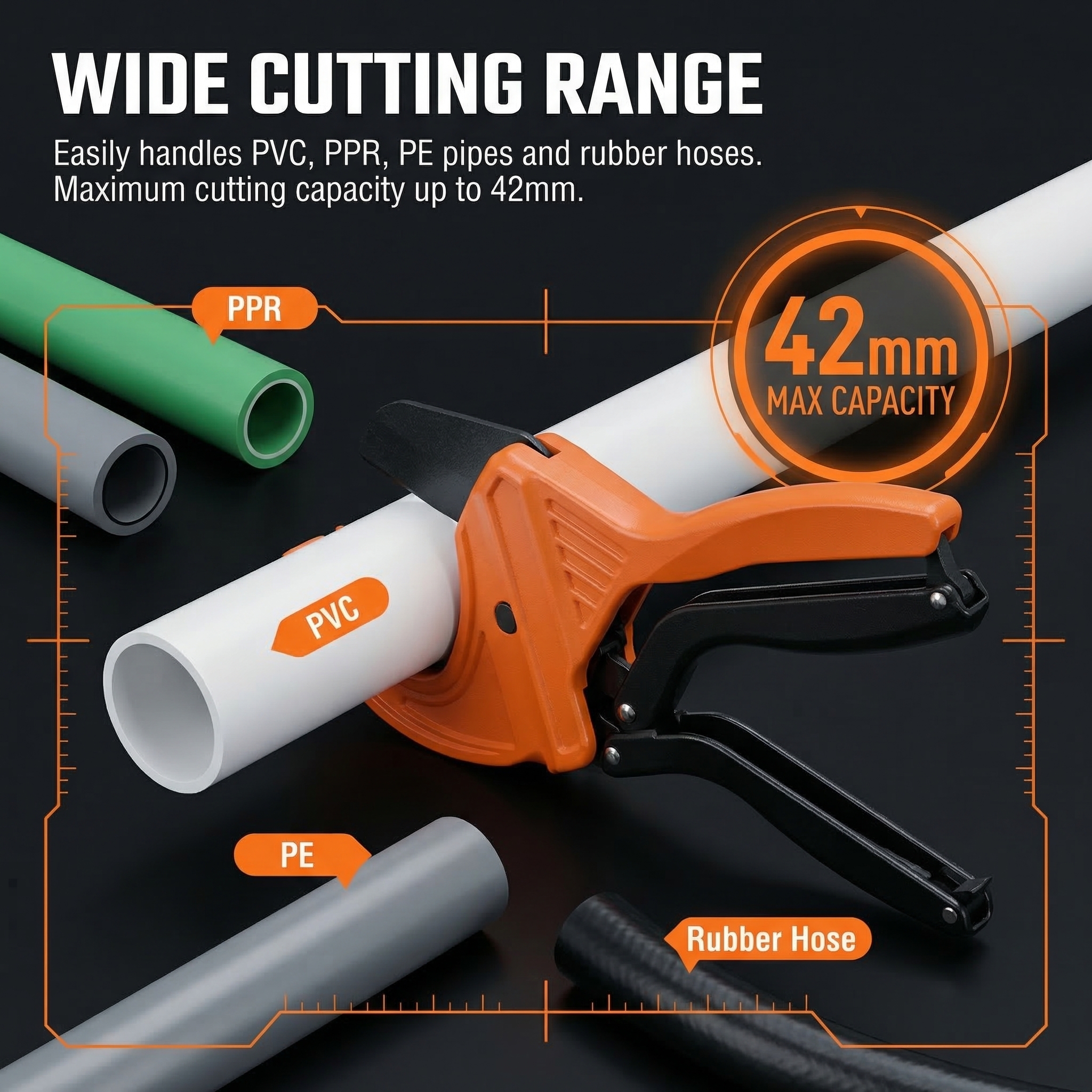 STARLINE STL-RTC356A01 Clamp-On Pipe Cutter Tungsten Carbide Aluminum Alloy HRC55 Hardness Powder Coated for HVAC Industrial image 2