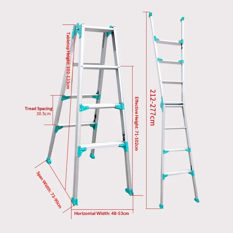 Retractable Dual-Purpose Straight Aluminum Alloy A-Frame Combination Ladder OEM Customization Plastic Portable for Terrain Use image 2