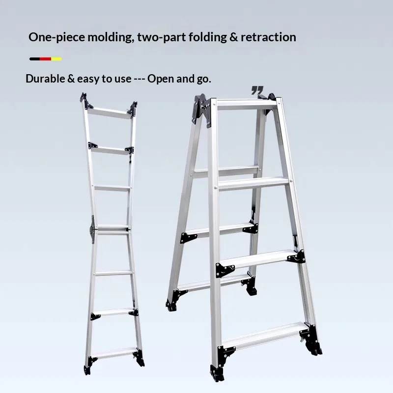 Retractable Dual-Purpose Straight Aluminum Alloy A-Frame Combination Ladder OEM Customization Plastic Portable for Terrain Use image 3