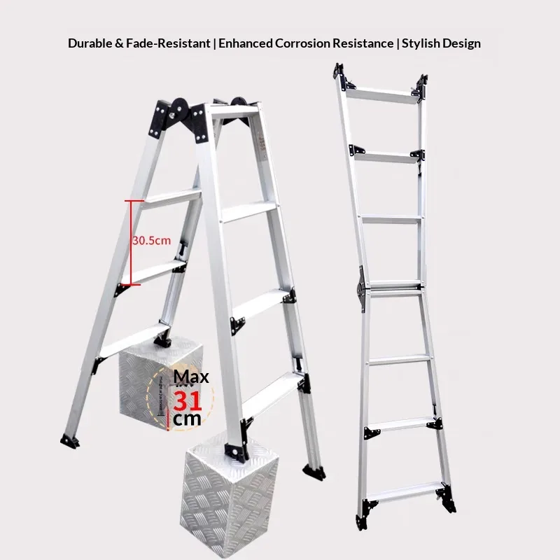 Retractable Dual-Purpose Straight Aluminum Alloy A-Frame Combination Ladder OEM Customization Plastic Portable for Terrain Use image 4